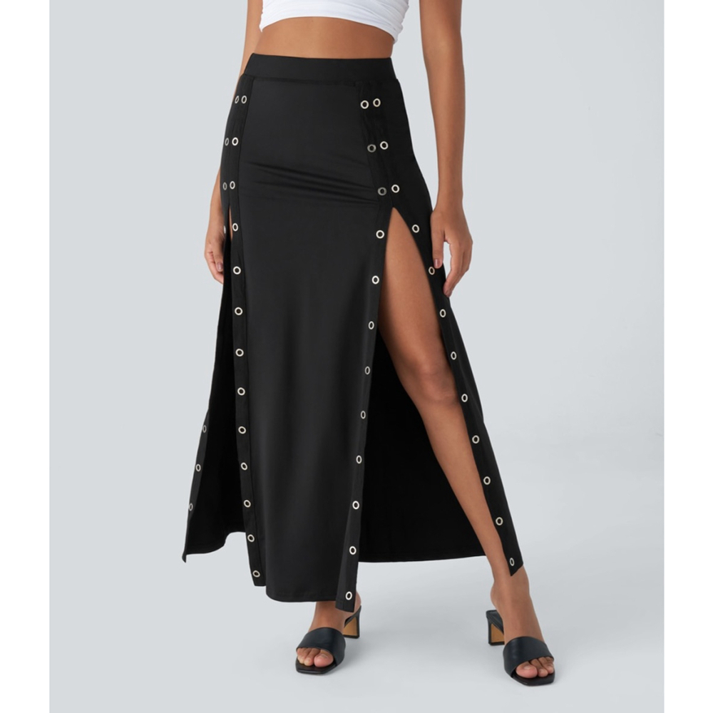 NWT High Waisted Decorative Button Split 2-in-1 Maxi
Casual Skirt Black Size Sma